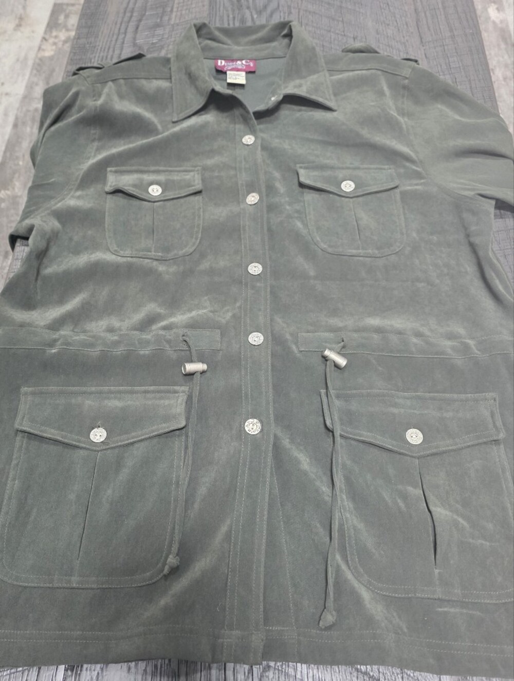 Denim&Co Olive Green Utility Jacket with Drawstring Waist (Size : Large ) - Picture 3 of 6